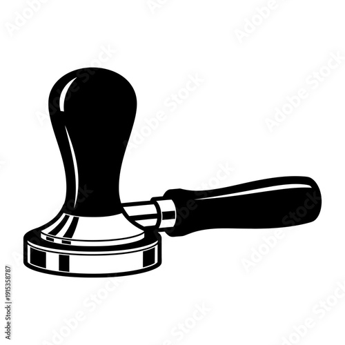 Coffee Tamper and Portafilter Handle for Espresso Preparation Isolated on White Background Black and White Vector Illustration