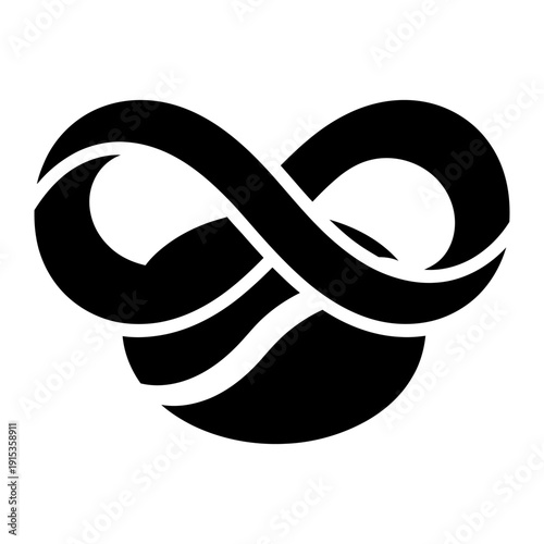 Coffee bean infinity heart logo representing eternal love for caffeine isolated on white background