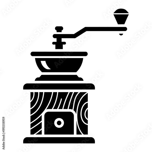 Vintage Manual Coffee Grinder Icon Silhouette Isolated on White Background