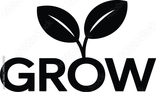 Black grow logo with leaves on for business or ecology concept