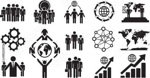 Business icons for global teamwork and network strategy