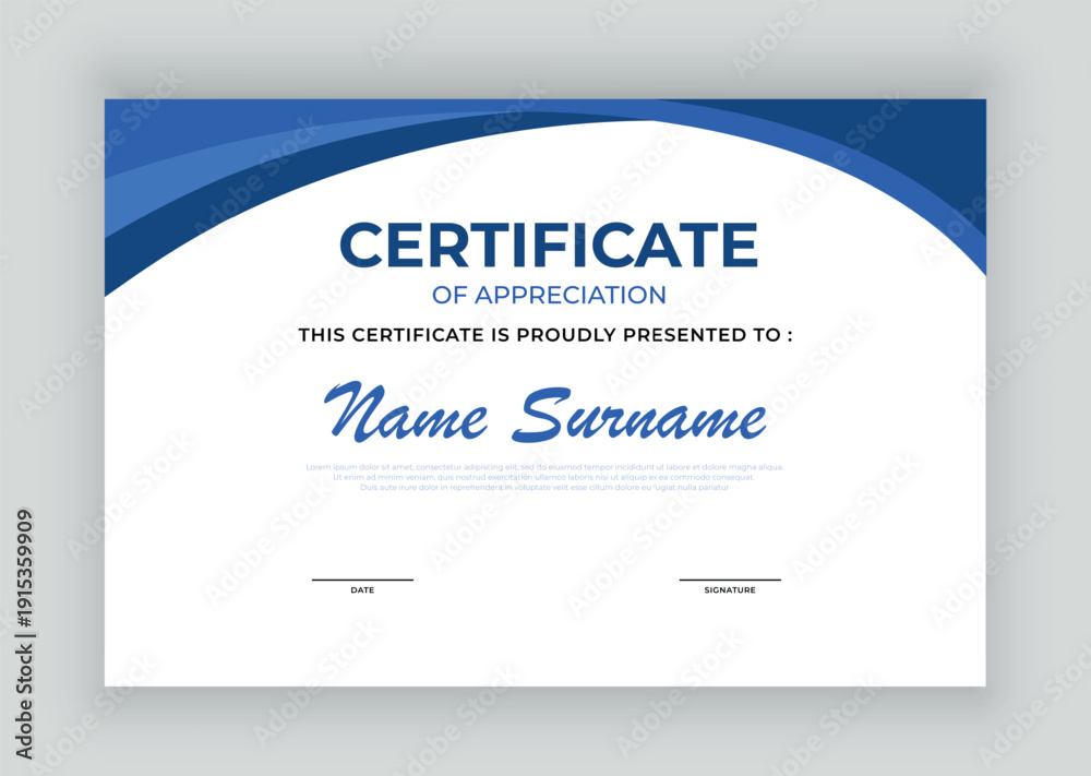 Obraz premium Modern Blue Certificate of Appreciation Template Design Vector