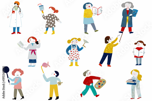 Diverse group of illustrated women engaged in various creative professions