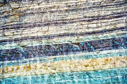 Sedimentary rock layers showing colorful geological formation