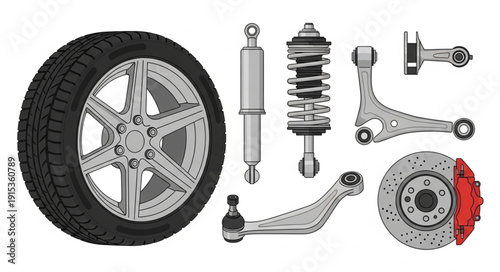 Car Suspension Parts and Wheel.