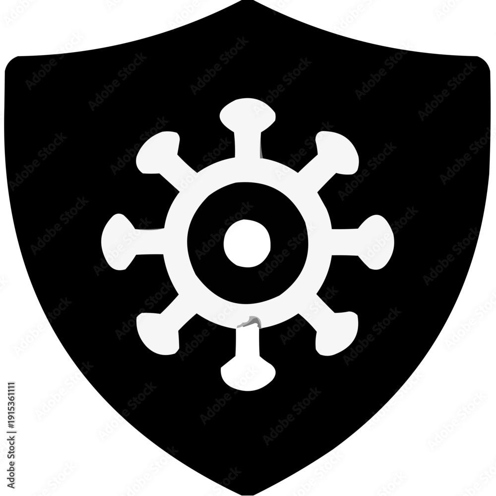 Obraz premium Virus symbol on black shield icon for medical protection concept