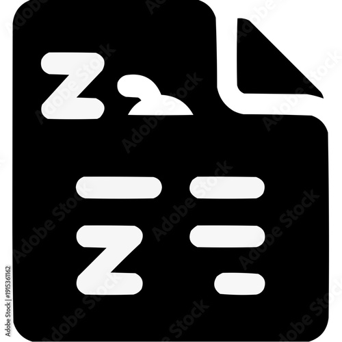 Document icon with sleep symbols and lines for text on a black background