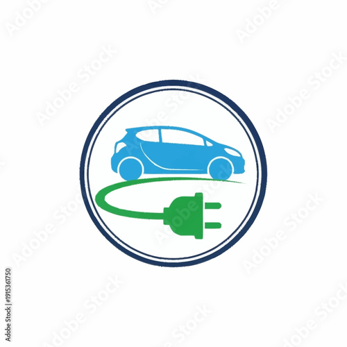 Electric car charging concept with vehicle and power plug.