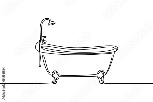 Clawfoot Bathtub with Shower Head Hand-Drawn Line Art Style