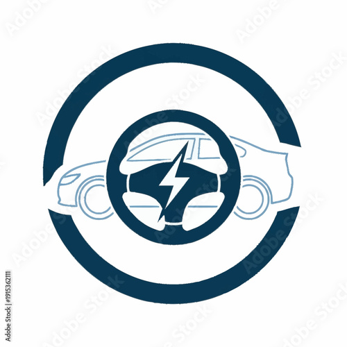 Electric Vehicle Steering Wheel with Lightning Bolt Symbol.