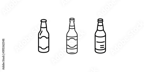 Set of three outline icons representing different beer bottles isolated on white background modern design