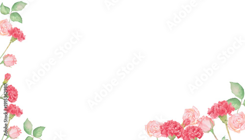 カーネーションとバラの水彩ボタニカルフレーム