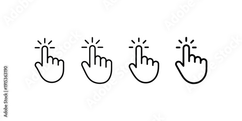 Clicking hand vector icon, finger pointer symbol, mouse cursor sign, press gesture, select button, digital interaction graphic