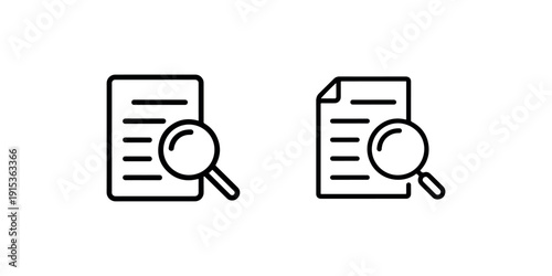 Search document icon vector, find file icon, document with magnifying glass isolated on white background. flat and line style icon