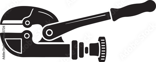 Black and white illustration of a pipe wrench in use on a threaded pipe fitting