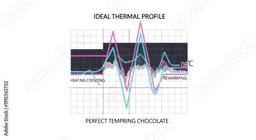 Ideal thermal profile for perfect tempering chocolate, showing heating and cooling curves on a graph