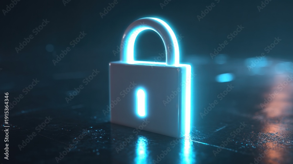 Fototapeta premium Glowing padlock data security concept