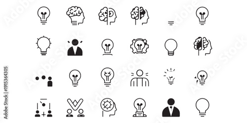 Collection of icons representing ideas, intellect and innovation, symbolizing human creativity and genius
