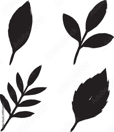 Silhouette of a brush styles background , leave style in black and white silhouette vector with transparent background 
