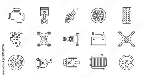 Collection of Various Car Parts Icons.