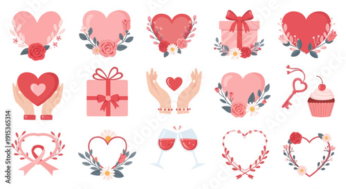 Romantic heart and gift graphics for Valentine's Day