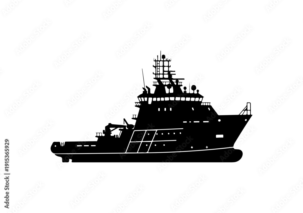 Fototapeta premium Modern Research or Supply Ship Vector Illustration