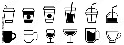 drinks icon set line flat