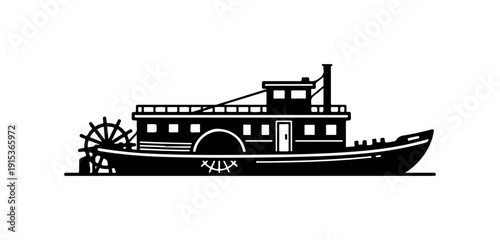 Vintage Paddlewheel Steamboat Vector Illustration