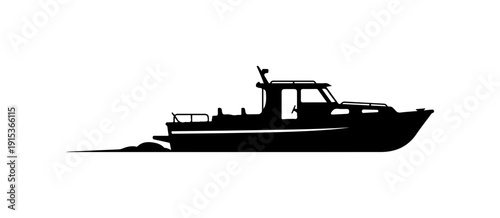 Black and White Vector Illustration of a Modern Motorboat