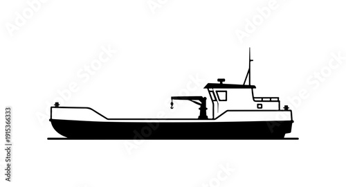 Black and White Vector Illustration of a Tugboat