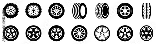 black rubber tire tracks vector set