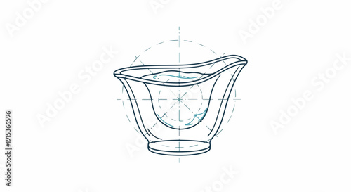 Elegant Modern Bathtub Line Art Drawing with Blueprint Details on White Background - Minimalist Vector Illustration for Bathroom Design Concepts