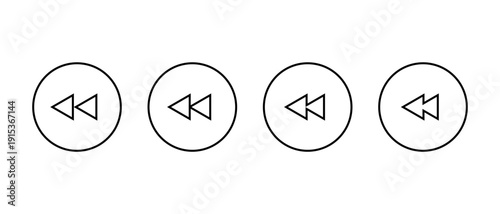 Rewind outline icon set in circular line. Previous back, backward symbol