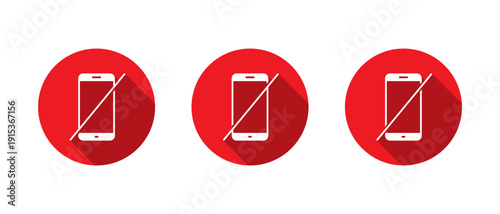 No cellphone icon with long shadow. Smartphone restriction symbol. Mobile phone disable sign