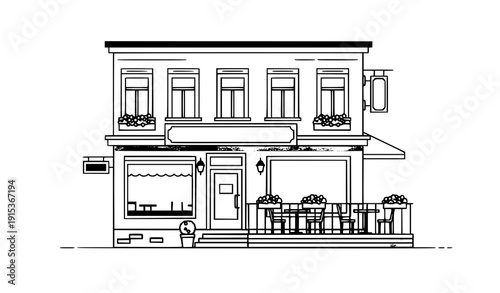 Old Town Coffee Shop Exterior – Flat Style City Cafe Vector Illustration on White