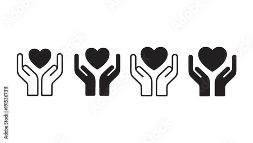 Minimalist care and support hand-heart icon set