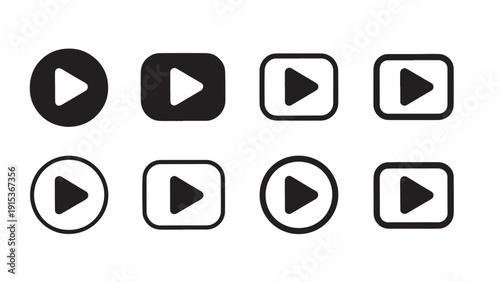 Minimalist play button icon set variations