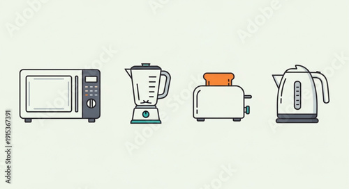 Kitchen Appliances Collection Microwave Blender Toaster Kettle.