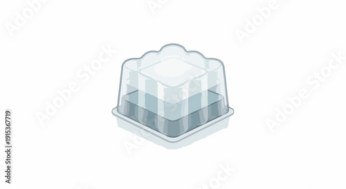 Isometric icon of a transparent plastic mini greenhouse or seedling starter kit for home gardening and plant propagation, isolated on white background.