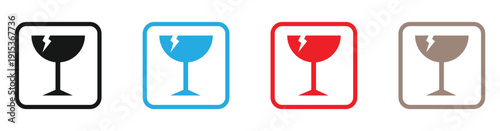 Broken wine glass icons in different colors