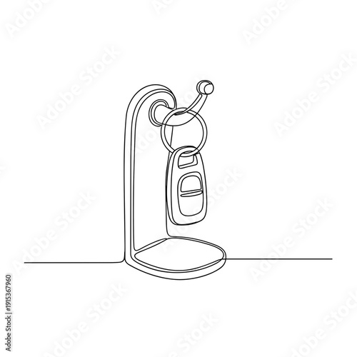 Car keys on stand holder in minimalist black line style
