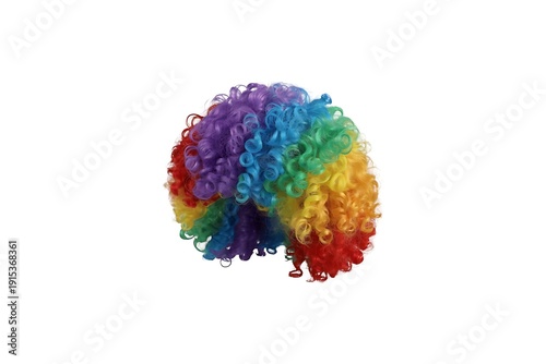 Colorful rainbow curly afro wig isolated on white background for clown costume