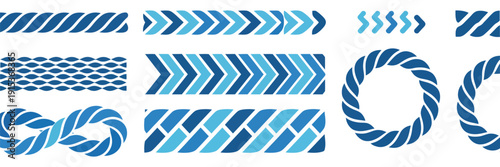 Blue Rope Line Pattern cute seamless vector brush, continuous rope design