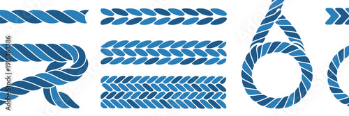 Blue Rope Line Pattern cute seamless vector brush, continuous rope design