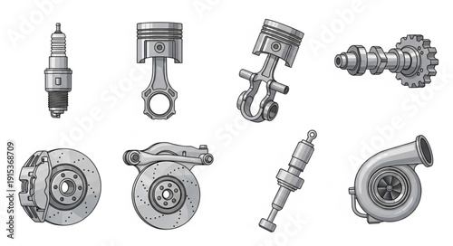 Engine Parts Mechanical Components Illustration.