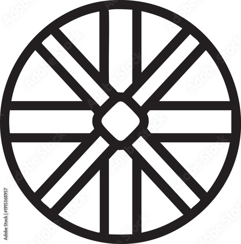 Abstract geometric circular design with radiating lines and a central square