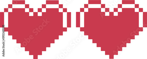 A pixel art heart illustration composed of red and burgundy colored squares arranged in a 8-bit style.