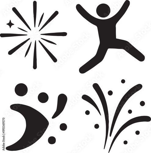 Silhouette of a joyful background in black and white silhouette with transparent background