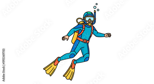 Cartoon scuba diver exploring the underwater realm with bubbles emanating upwards vector graphic