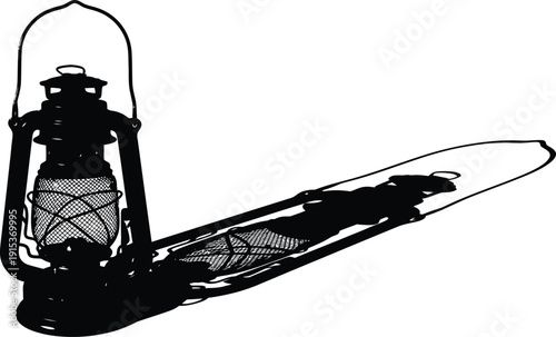 a silhouette of a lantern with a strong, defined shadow, creating a sense of depth and form,” “pure white background